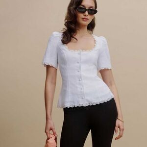 Reformation White Lace Trim Top